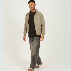 Men's Taupe Seersucker Long Sleeve Harrington Jacket