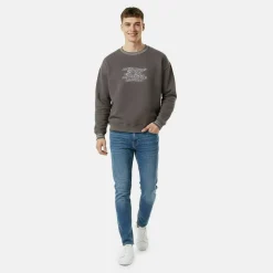 Men's Tipped Graphic Cotton Long Sleeve Oversized Fit Crew Sweatshirt