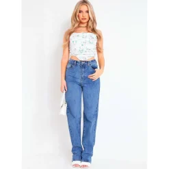 Mid Wash Straight Leg Jeans