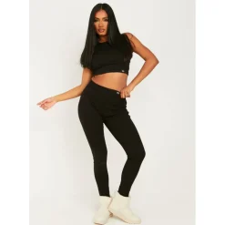 Missy Tab Detail Thick Rib Leggings