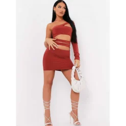 One Sleeve Cut Out Mini Dress