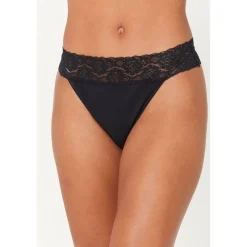 5 Pack Lace Trim Cotton Thong