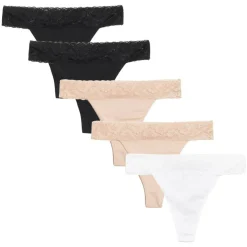 5 Pack Lace Trim Cotton Thong