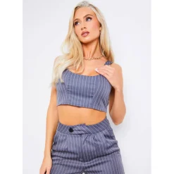 Pinstripe Scoop Neck Tailored Pinstripe Top