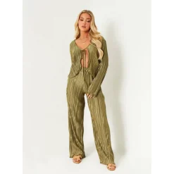 Plisse Wide Leg Trouser
