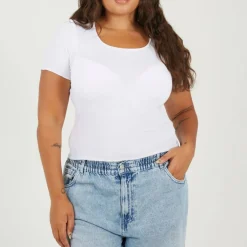 Plus Size Basic Ribbed Short Sleeve T-shirt
