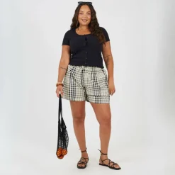 Plus Size Button Through Short Sleeve Top with Lettuce Hem