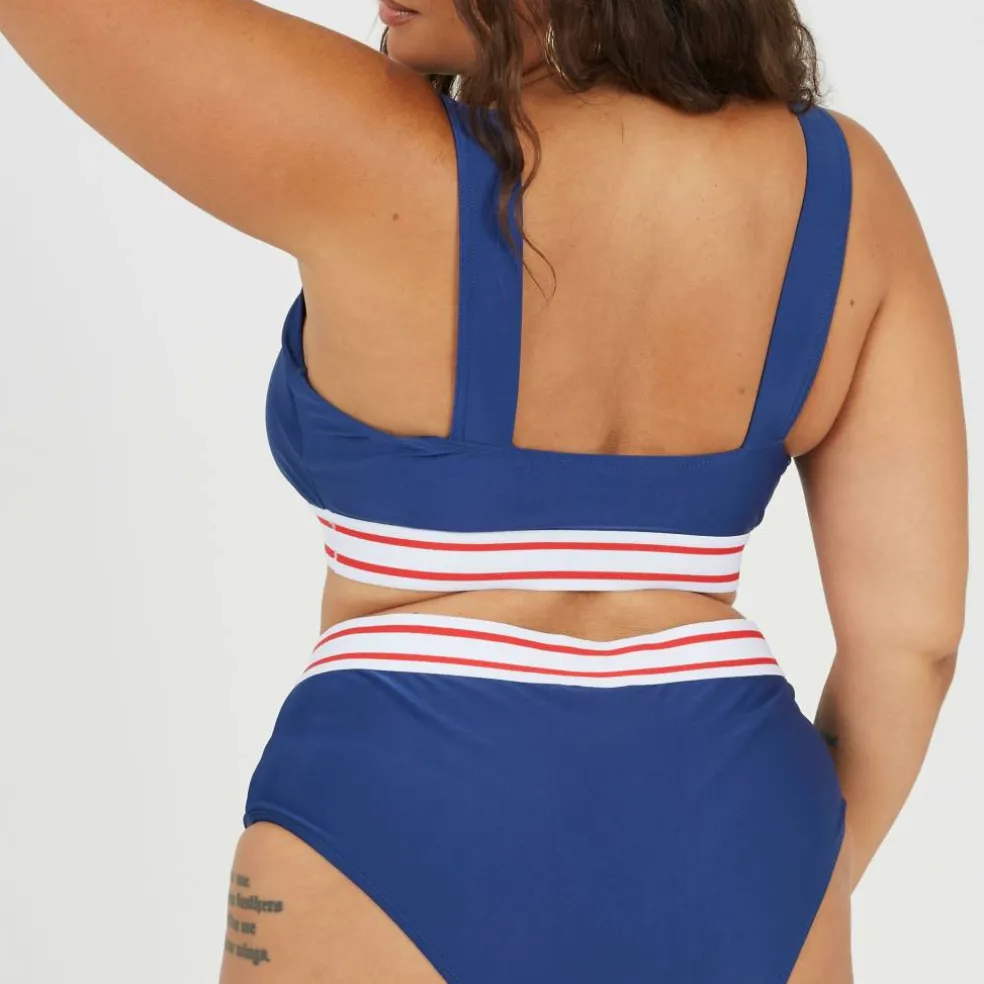 Plus Size Wide Strap Bikini Top with Contrast Stripe Elastic