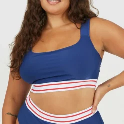 Plus Size Wide Strap Bikini Top with Contrast Stripe Elastic