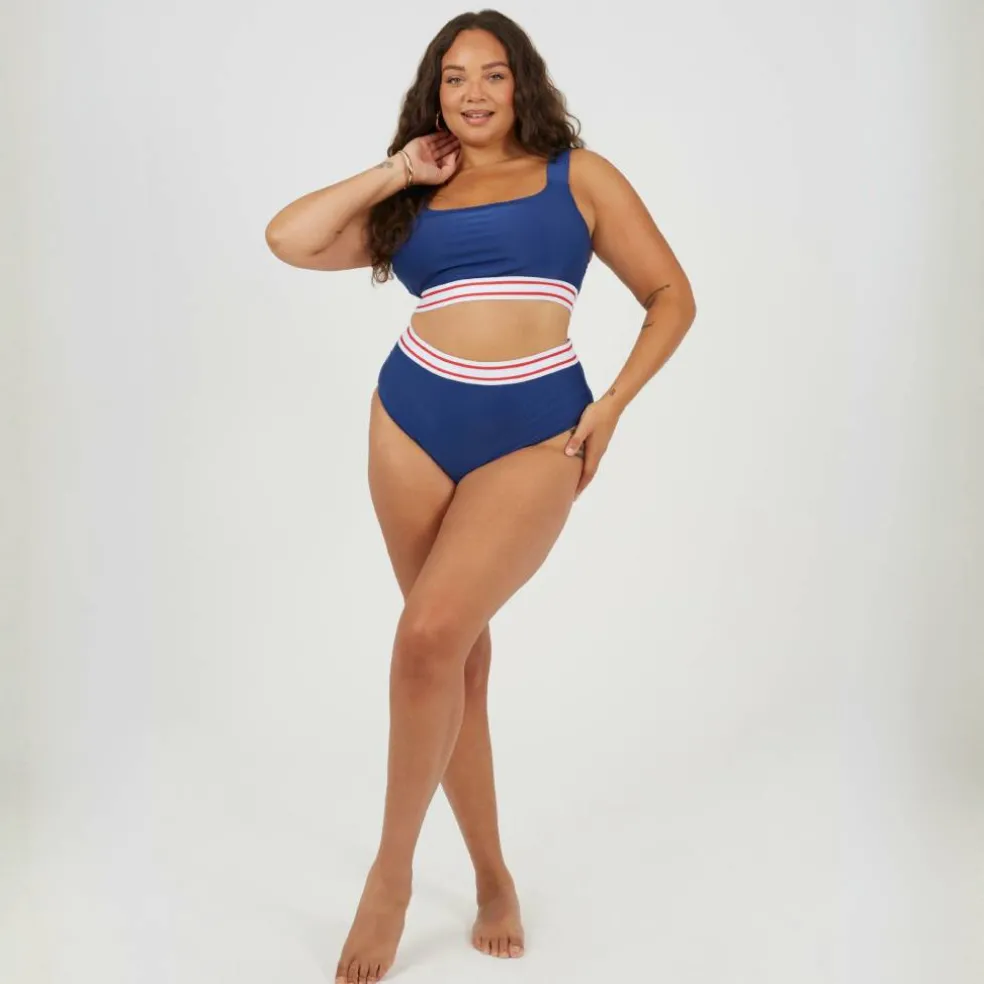 Plus Size Wide Strap Bikini Top with Contrast Stripe Elastic