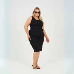 Plus Size Womens Midi Dress with Cut Out Detail