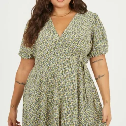 Plus Size Wrap Midi Dress with Floral Print