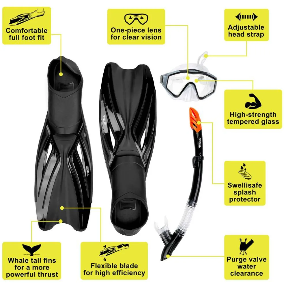 Premium Snorkel Mask and Fin Set for Adults