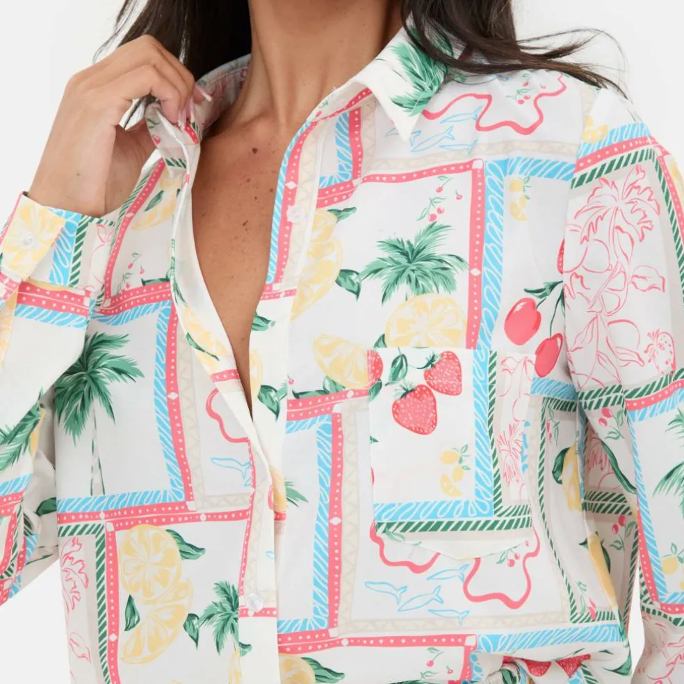 Printed Crepe Long Sleeve Shirt