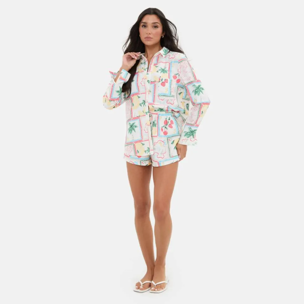 Printed Crepe Long Sleeve Shirt