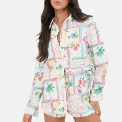 Printed Crepe Long Sleeve Shirt