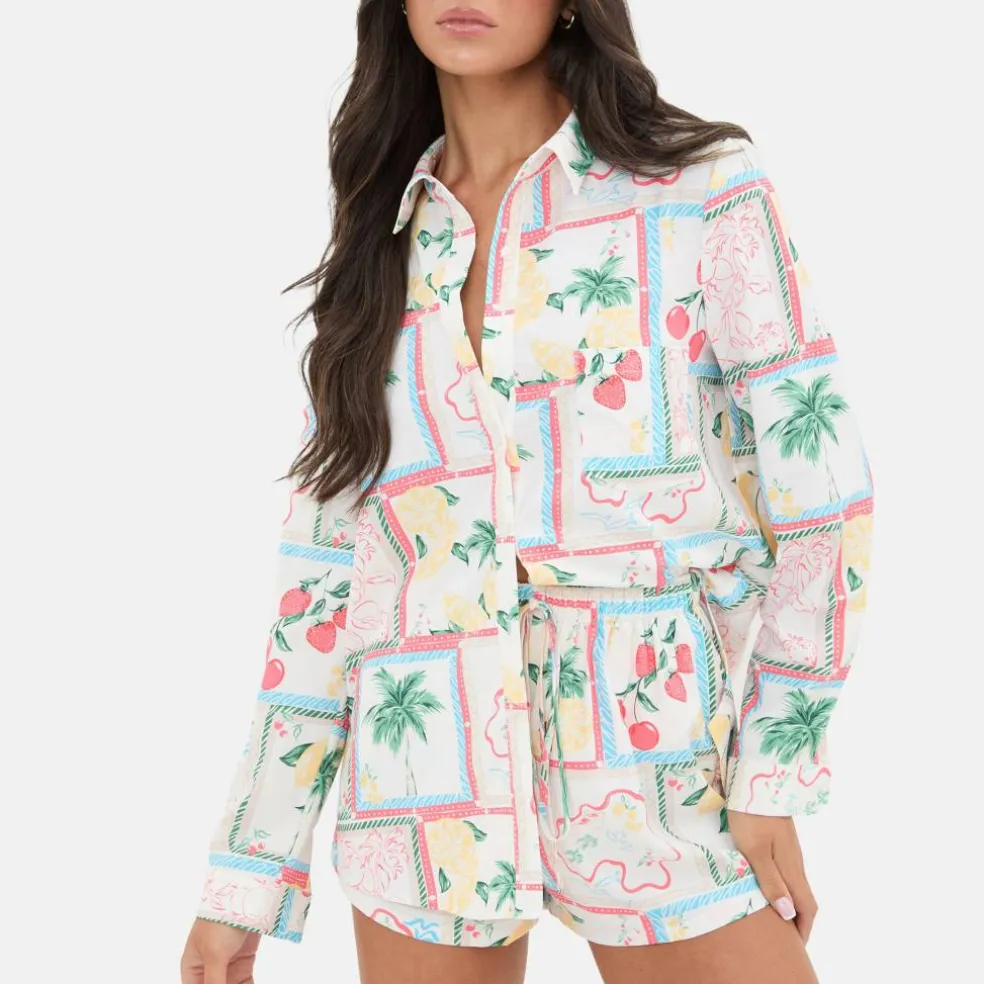 Printed Crepe Long Sleeve Shirt