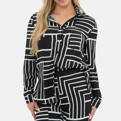 Printed Long Sleeved Crepe Shirt