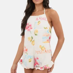 Printed Ruffle Halter Playsuit