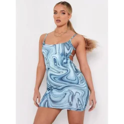 Print Slinky Strappy Back Detail Mini Dress