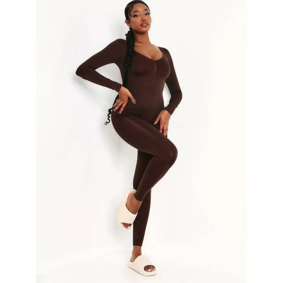 Seamless Long Sleeve Plunge Jumpsuit