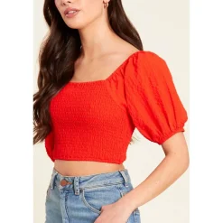 Shirred Crop Top Womens