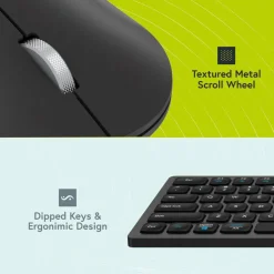 Silent Multi-Mode Bluetooth Wireless Mouse and Keyboard Bundle for PC & Mac - Black