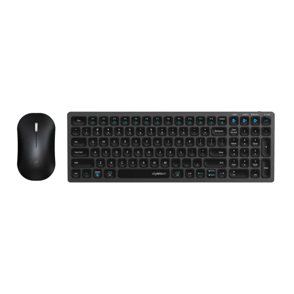 Silent Multi-Mode Bluetooth Wireless Mouse and Keyboard Bundle for PC & Mac - Black