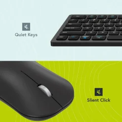 Silent Multi-Mode Bluetooth Wireless Mouse and Keyboard Bundle for PC & Mac - Black