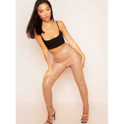 Split Front Vegan Leather Trousers