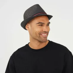 Straw Trilby Hat with Contrast Tape Detail