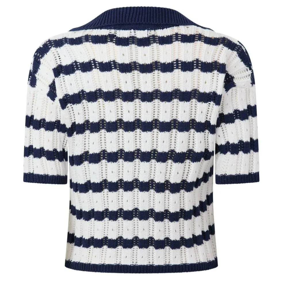 Striped Crochet Button Top