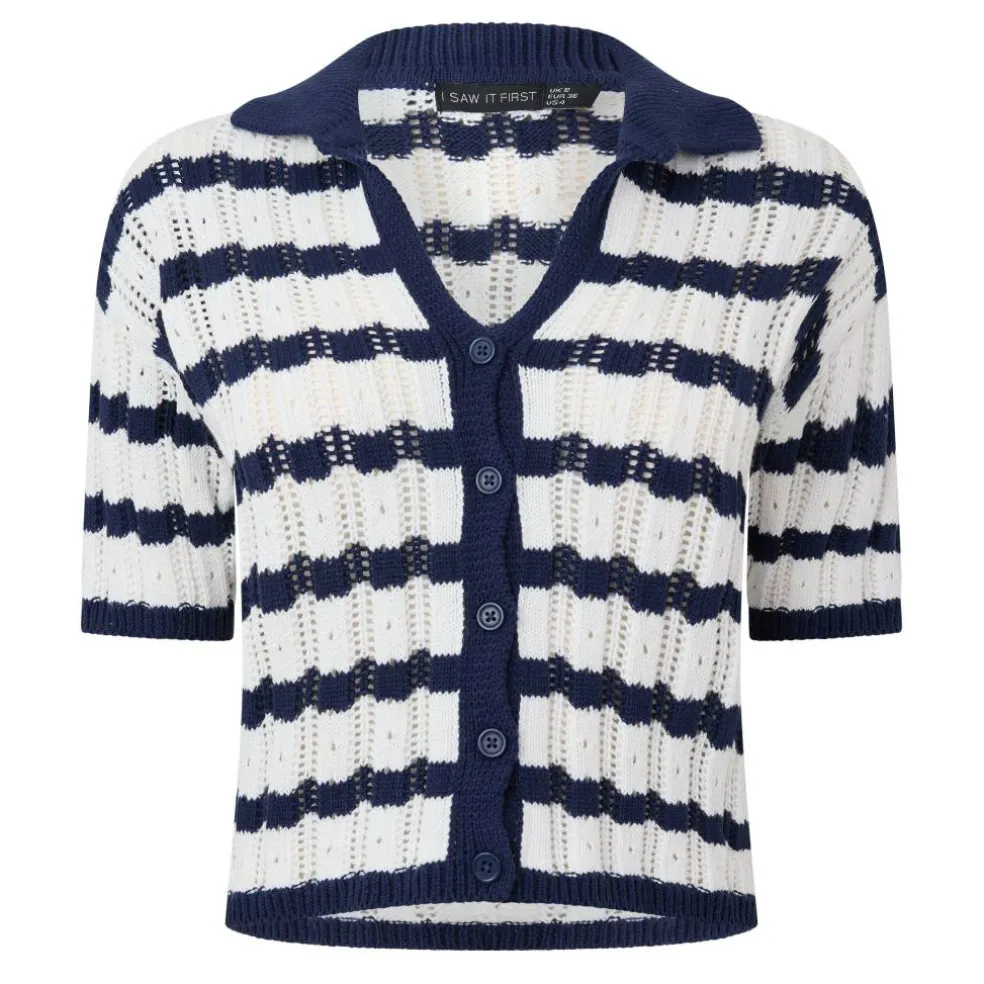Striped Crochet Button Top