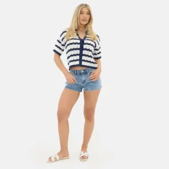 Striped Crochet Button Top