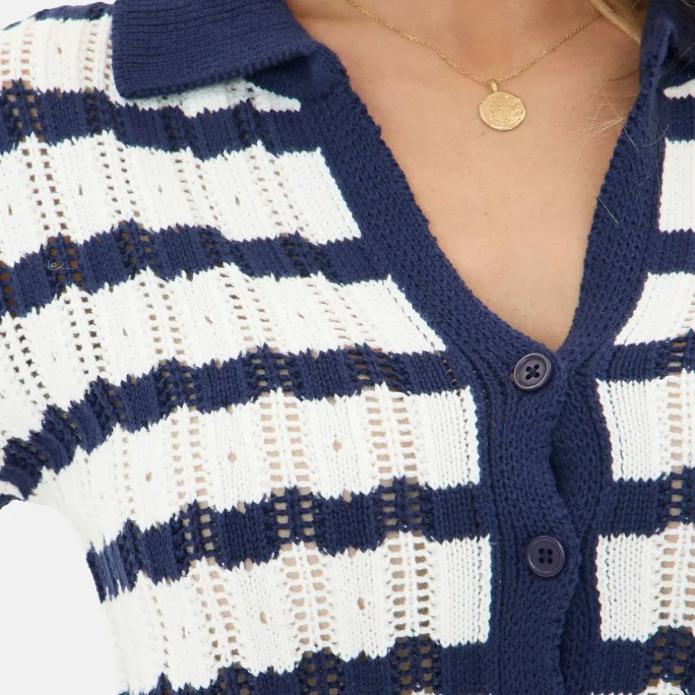 Striped Crochet Button Top