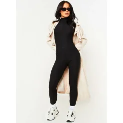 Textured Zip Through Jumpsuit