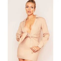 Tie Waist Plunge Mini Dress