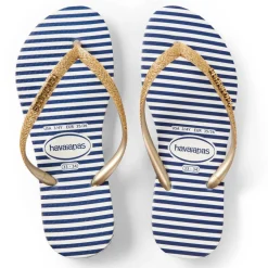 Unisex Kids' Slim Glitter Stripes White Flip Flops
