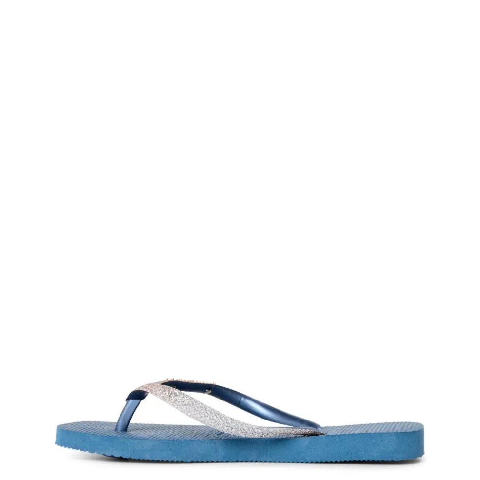 Unisex Kids Square Glitter Indigo Blue Flip Flops