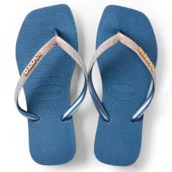 Unisex Kids Square Glitter Indigo Blue Flip Flops