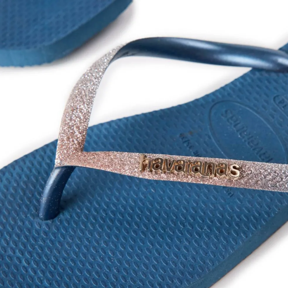Unisex Kids Square Glitter Indigo Blue Flip Flops