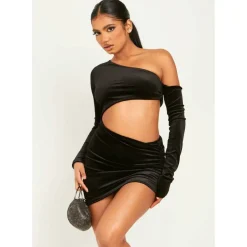 Velvet Cut Out Mini Dress With Attached Sleeve