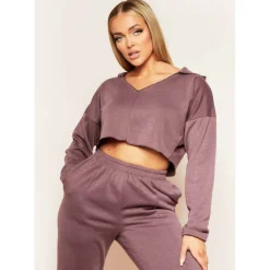 V Neck Seam Detail Cropped Hoodie