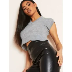 V Neck Wide Fit Cropped Knitted Vest