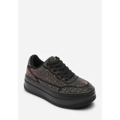 Wedge Lace Up Trainer with Diamante Detail