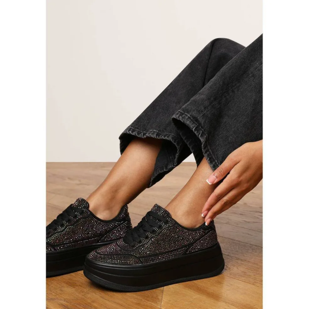 Wedge Lace Up Trainer with Diamante Detail