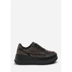 Wedge Lace Up Trainer with Diamante Detail