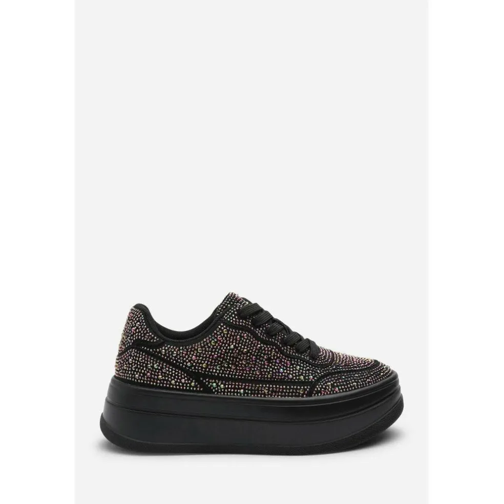 Wedge Lace Up Trainer with Diamante Detail