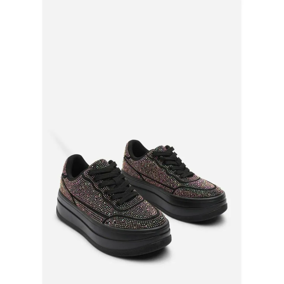 Wedge Lace Up Trainer with Diamante Detail