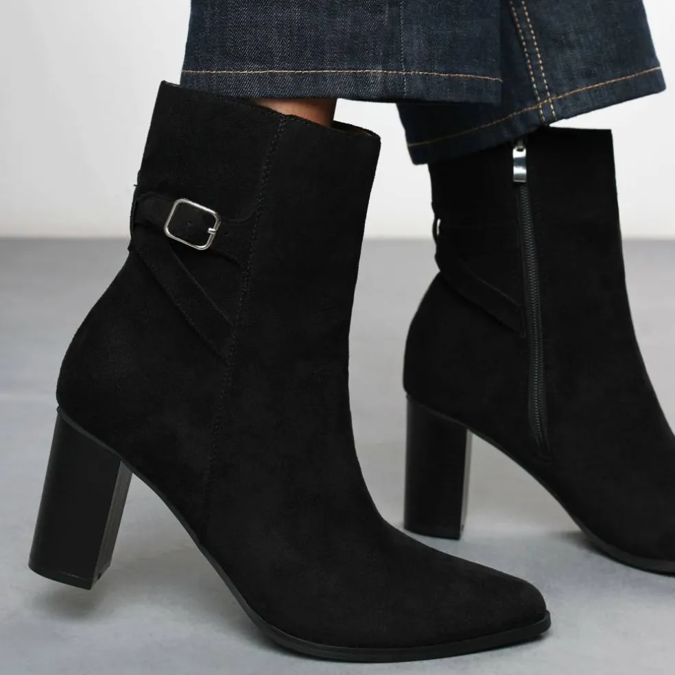 Wheres Block Heel Boot with Buckle Detail